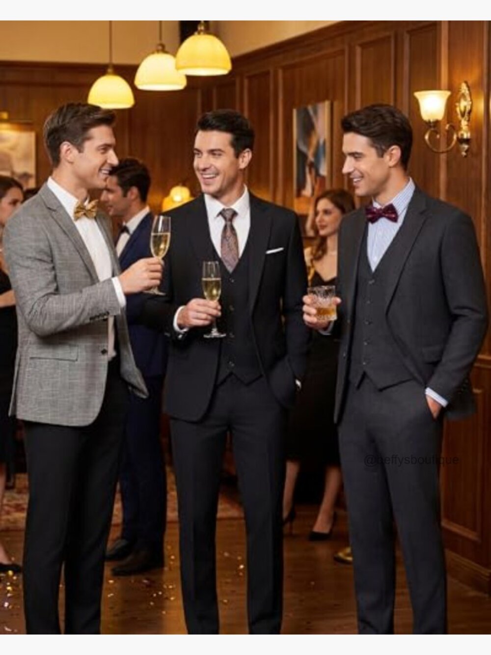 Slim Fit 3-Piece Suit Set Stretch Blazer Vest Pants Formal Wear - Picture 5 of 7